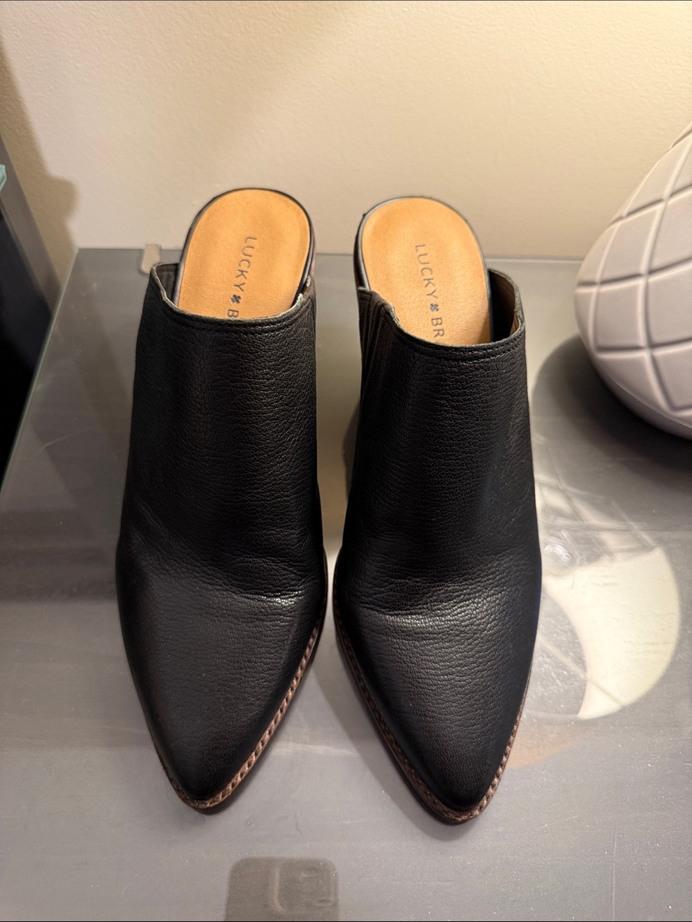 Lucky Brand Black Pointed-Toe Slip-On Mules